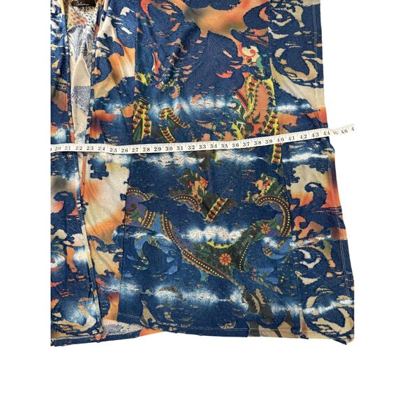 Calessa Womens Kimono Cardigan Burnout Blue Orange Artsy Open Front Size 3X - Picture 5 of 7